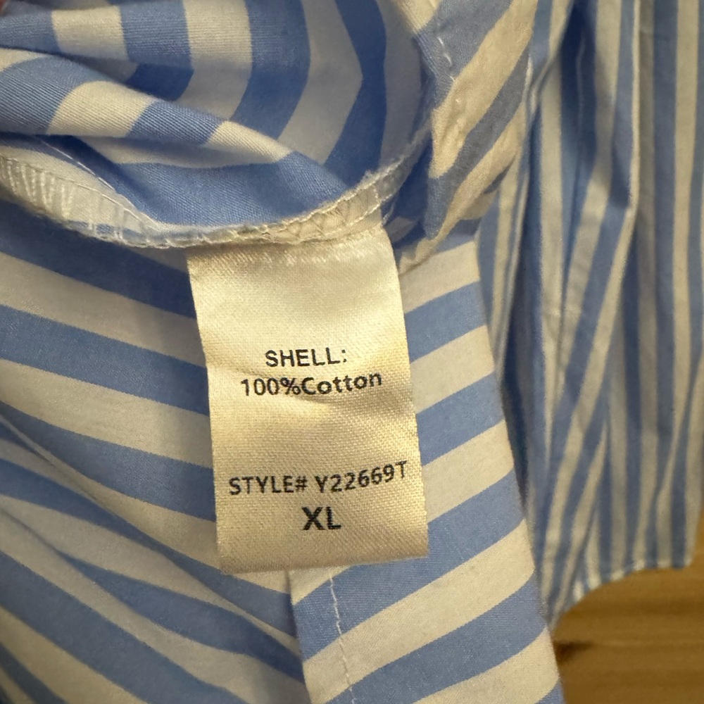 Pomander Place Tuckernuck XL Vertical Stripe Bedford Blouse Puff Sleeve Nautical - Picture 12 of 12